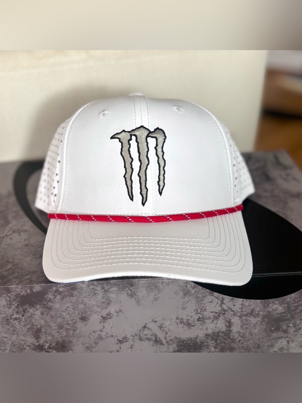 Monster Energy Athlete Only Hat Ultra USA Promo White Snapback Laser Rope Promo